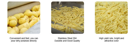SS304 Fully Automatic Frozen French Fries Making Machine Potato Chips Production Line